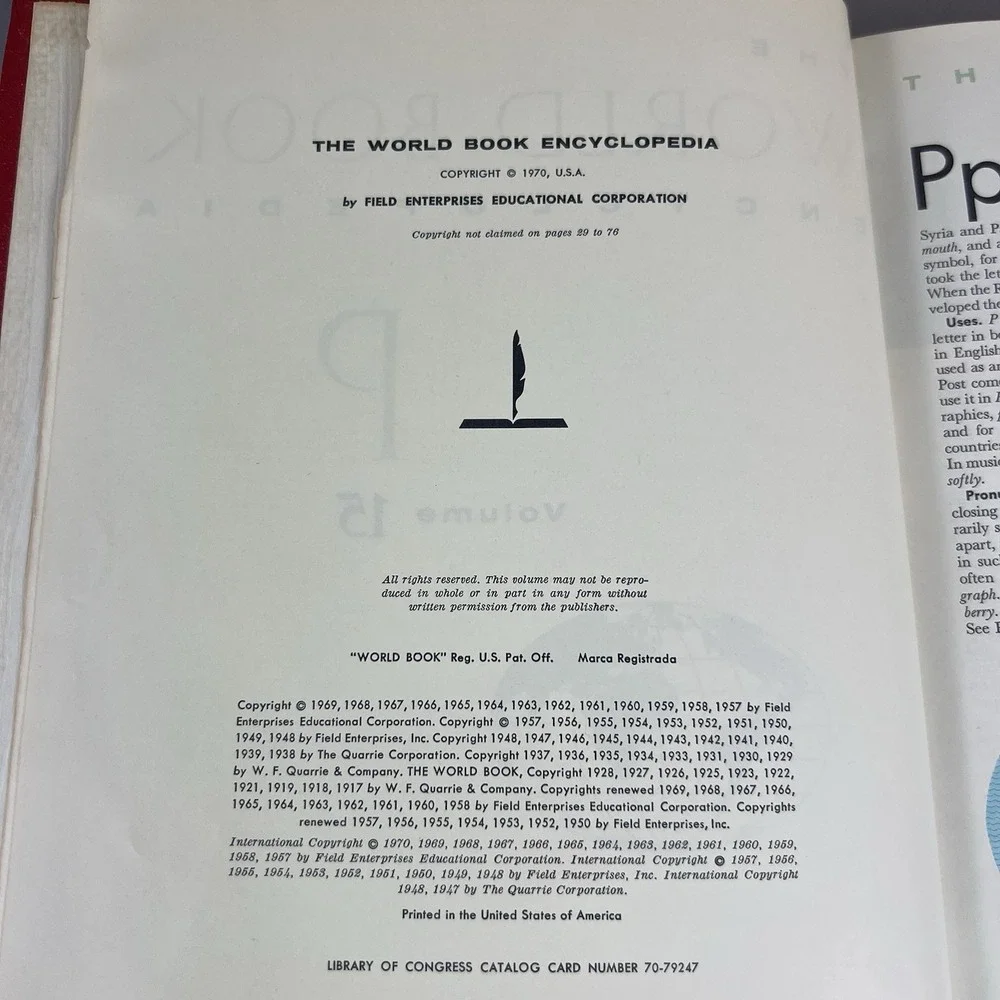 1970 The World Book Encyclopedia Volume 15-P Hardcover Vintage Book